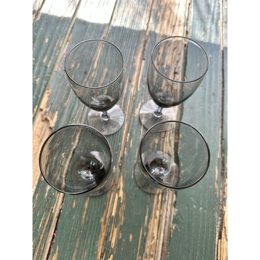 Wine Glass Goblets 12 oz. Smoke Gray Black Goth 4 Piece Vintage Grunge